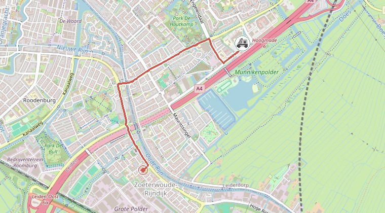 Kaart van de omgeving van de melding, met de kazerne die is gealarmeerd