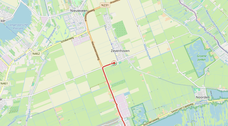 Kaart van de omgeving van de melding, met de kazerne die is gealarmeerd