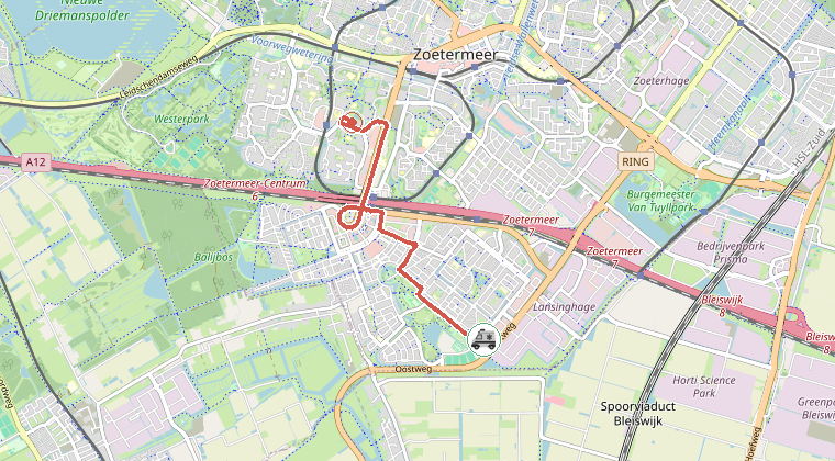 Kaart van de omgeving van de melding, met de kazerne die is gealarmeerd