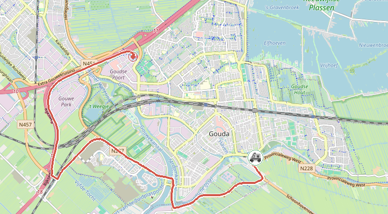 Kaart van de omgeving van de melding, met de kazerne die is gealarmeerd