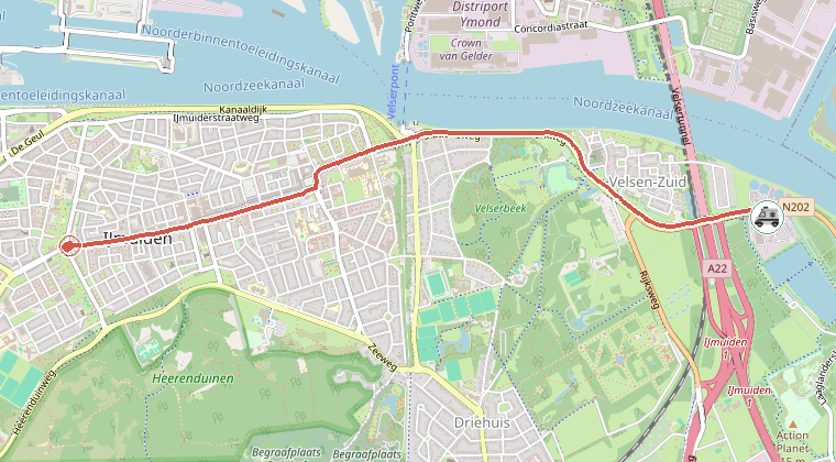 Kaart van de omgeving van de melding, met de kazerne die is gealarmeerd