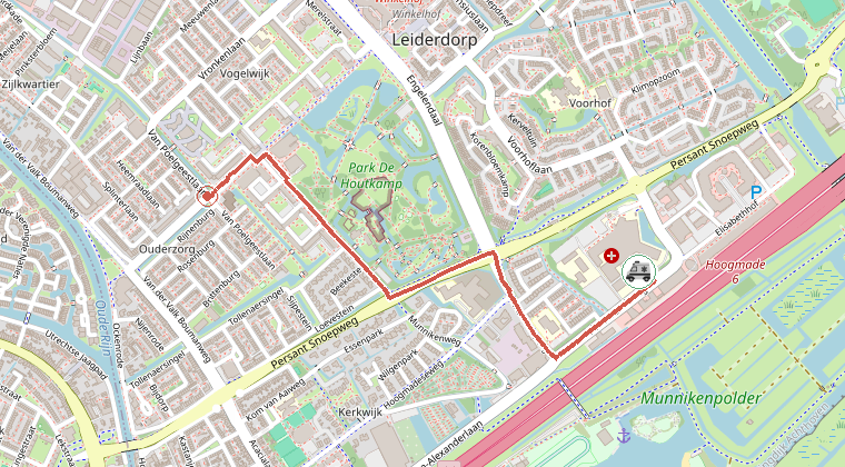 Kaart van de omgeving van de melding, met de kazerne die is gealarmeerd