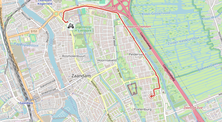 Kaart van de omgeving van de melding, met de kazerne die is gealarmeerd