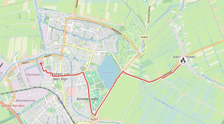 Kaart van de omgeving van de melding, met de kazerne die is gealarmeerd