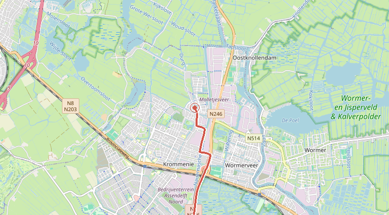 Kaart van de omgeving van de melding, met de kazerne die is gealarmeerd