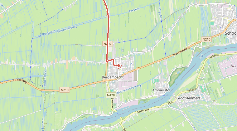 Kaart van de omgeving van de melding, met de kazerne die is gealarmeerd