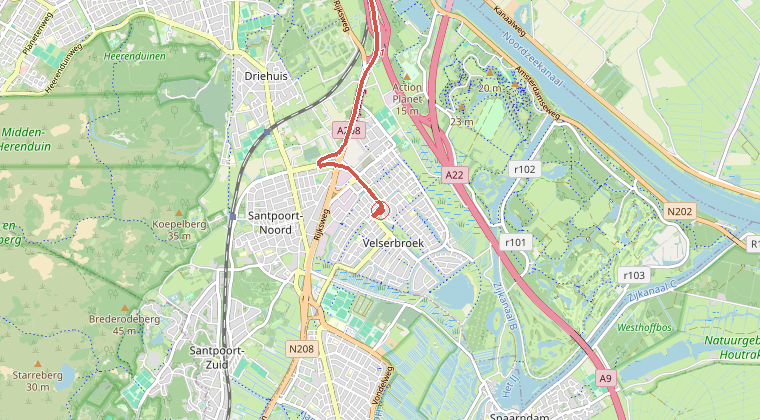 Kaart van de omgeving van de melding, met de kazerne die is gealarmeerd