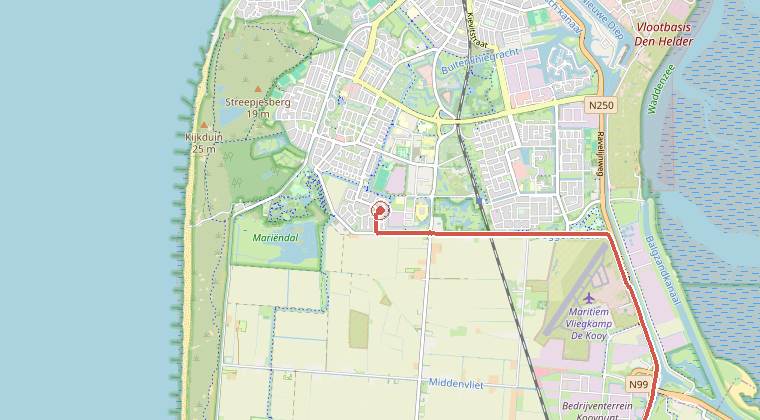 Kaart van de omgeving van de melding, met de kazerne die is gealarmeerd