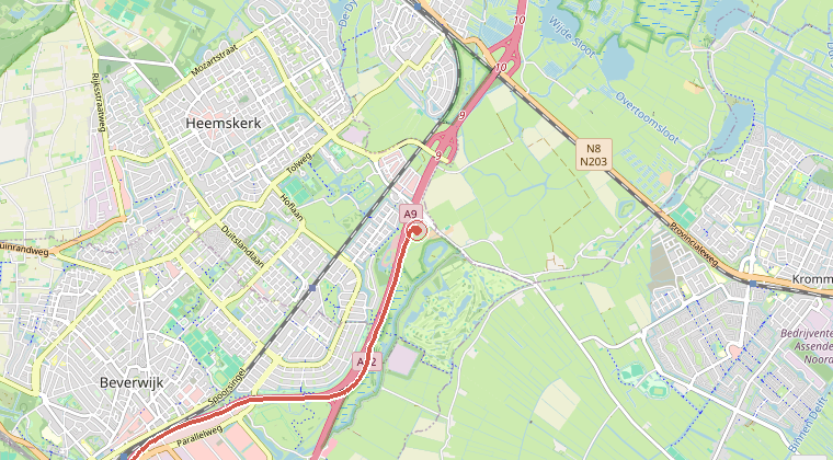Kaart van de omgeving van de melding, met de kazerne die is gealarmeerd