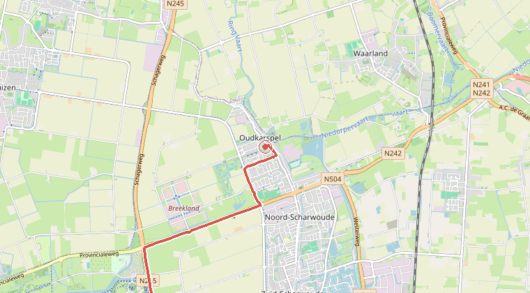 Kaart van de omgeving van de melding, met de kazerne die is gealarmeerd