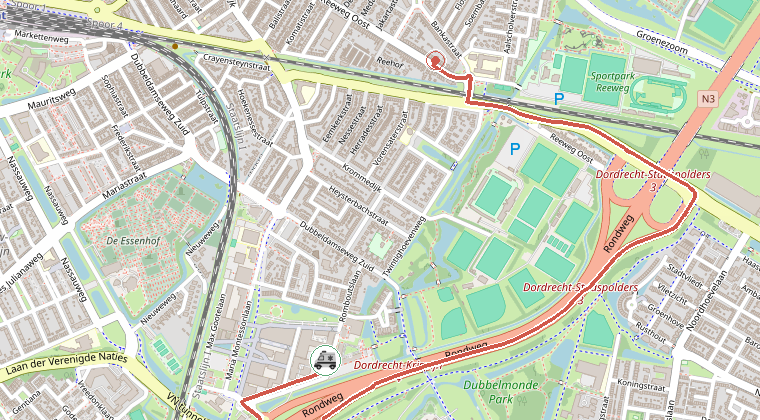 Kaart van de omgeving van de melding, met de kazerne die is gealarmeerd