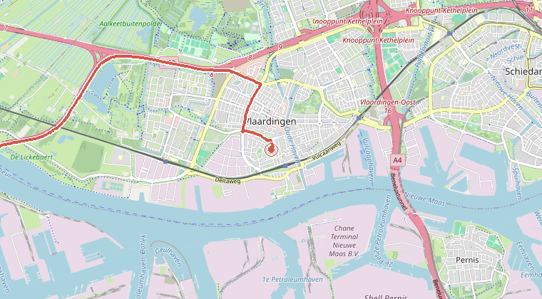 Kaart van de omgeving van de melding, met de kazerne die is gealarmeerd