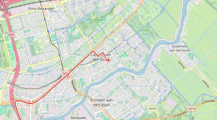 Kaart van de omgeving van de melding, met de kazerne die is gealarmeerd