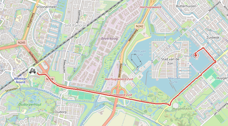 Kaart van de omgeving van de melding, met de kazerne die is gealarmeerd