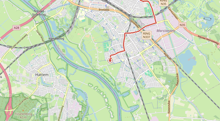Kaart van de omgeving van de melding, met de kazerne die is gealarmeerd