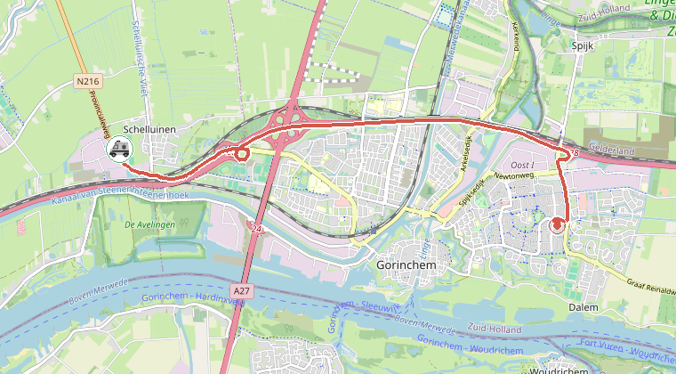 Kaart van de omgeving van de melding, met de kazerne die is gealarmeerd