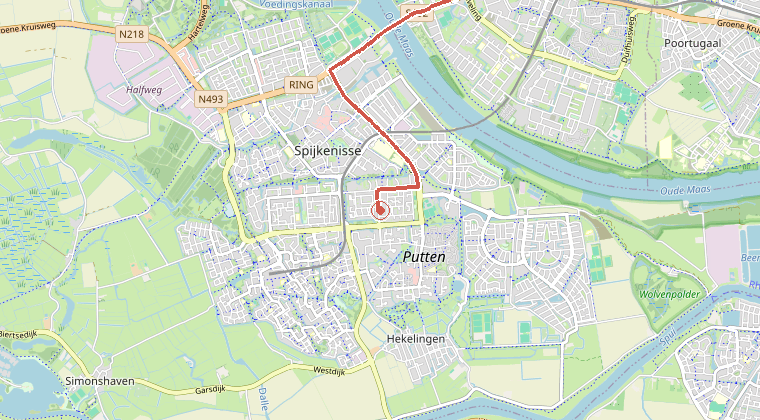 Kaart van de omgeving van de melding, met de kazerne die is gealarmeerd