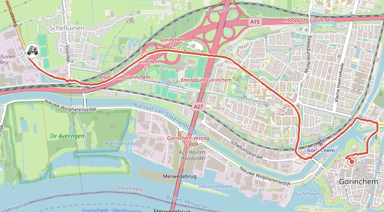 Kaart van de omgeving van de melding, met de kazerne die is gealarmeerd
