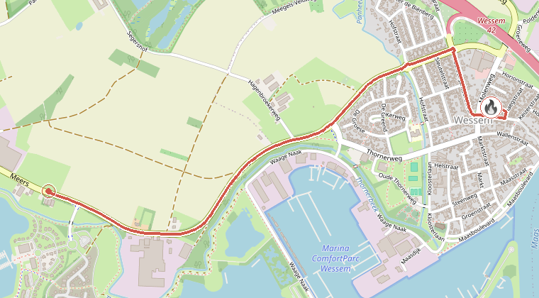 Kaart van de omgeving van de melding, met de kazerne die is gealarmeerd