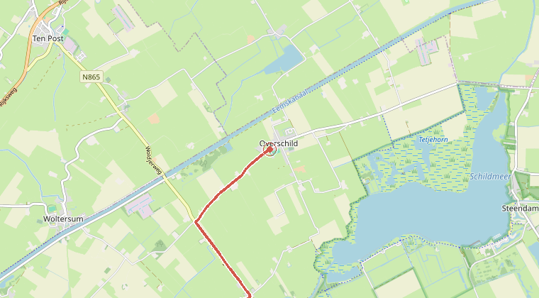 Kaart van de omgeving van de melding, met de kazerne die is gealarmeerd