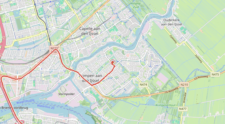Kaart van de omgeving van de melding, met de kazerne die is gealarmeerd