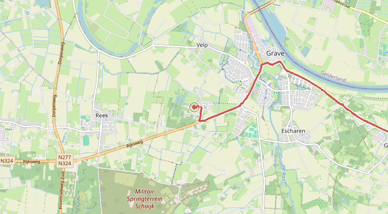 Kaart van de omgeving van de melding, met de kazerne die is gealarmeerd