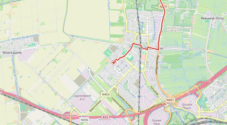 Kaart van de omgeving van de melding, met de kazerne die is gealarmeerd
