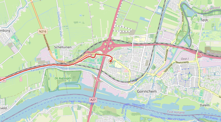 Kaart van de omgeving van de melding, met de kazerne die is gealarmeerd