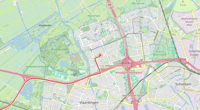 Kaart van de omgeving van de melding, met de kazerne die is gealarmeerd