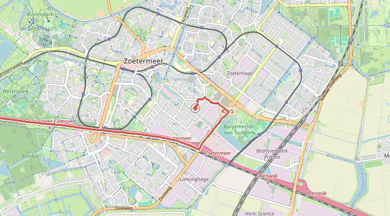 Kaart van de omgeving van de melding, met de kazerne die is gealarmeerd