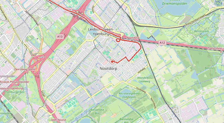 Kaart van de omgeving van de melding, met de kazerne die is gealarmeerd