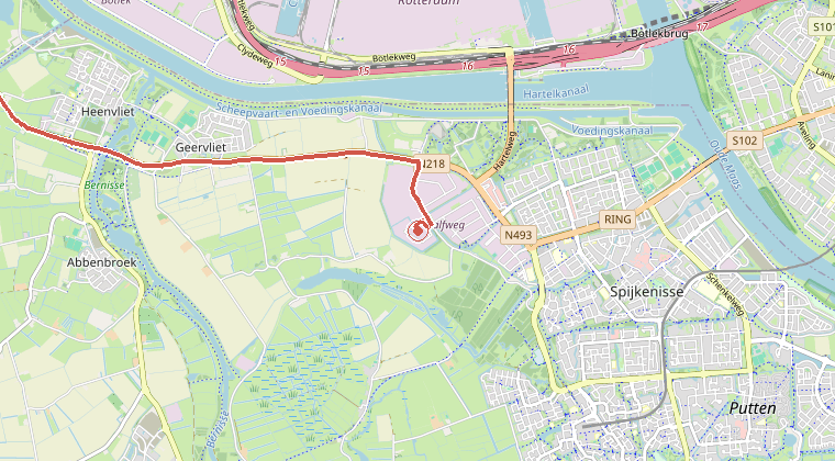 Kaart van de omgeving van de melding, met de kazerne die is gealarmeerd