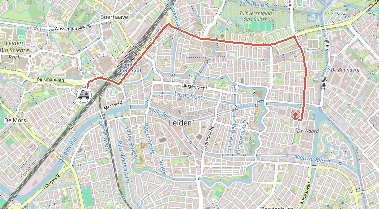Kaart van de omgeving van de melding, met de kazerne die is gealarmeerd
