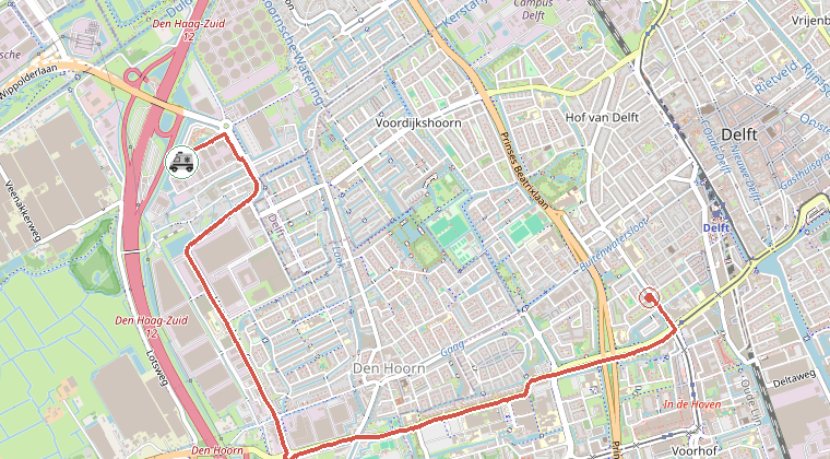 Kaart van de omgeving van de melding, met de kazerne die is gealarmeerd