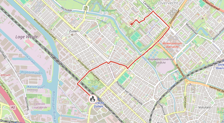 Kaart van de omgeving van de melding, met de kazerne die is gealarmeerd
