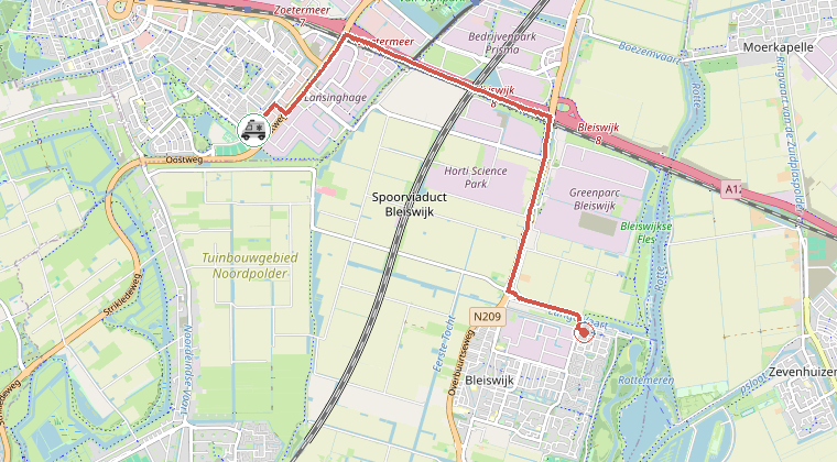 Kaart van de omgeving van de melding, met de kazerne die is gealarmeerd
