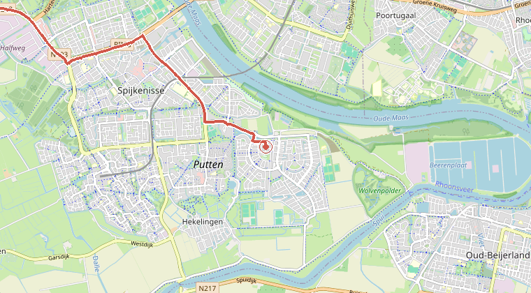 Kaart van de omgeving van de melding, met de kazerne die is gealarmeerd
