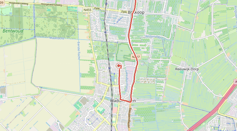 Kaart van de omgeving van de melding, met de kazerne die is gealarmeerd