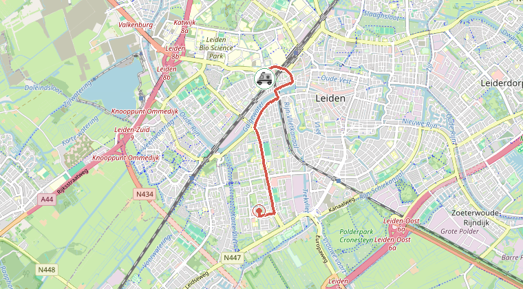 Kaart van de omgeving van de melding, met de kazerne die is gealarmeerd