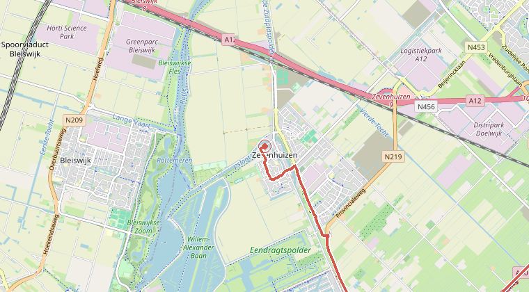 Kaart van de omgeving van de melding, met de kazerne die is gealarmeerd