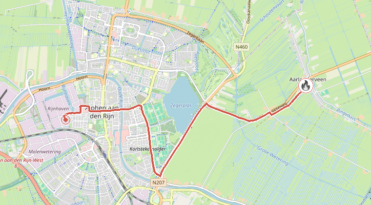 Kaart van de omgeving van de melding, met de kazerne die is gealarmeerd