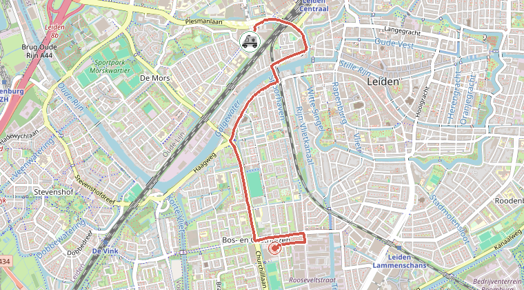 Kaart van de omgeving van de melding, met de kazerne die is gealarmeerd