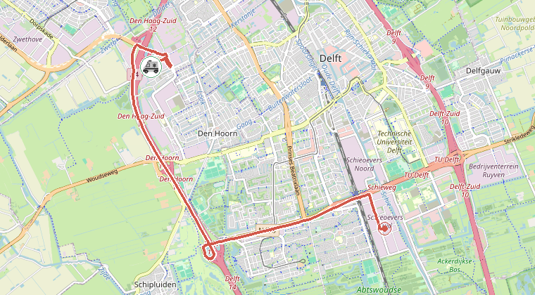 Kaart van de omgeving van de melding, met de kazerne die is gealarmeerd