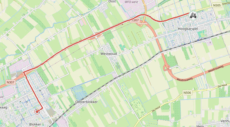 Kaart van de omgeving van de melding, met de kazerne die is gealarmeerd