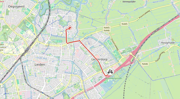 Kaart van de omgeving van de melding, met de kazerne die is gealarmeerd
