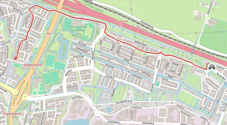 Kaart van de omgeving van de melding, met de kazerne die is gealarmeerd