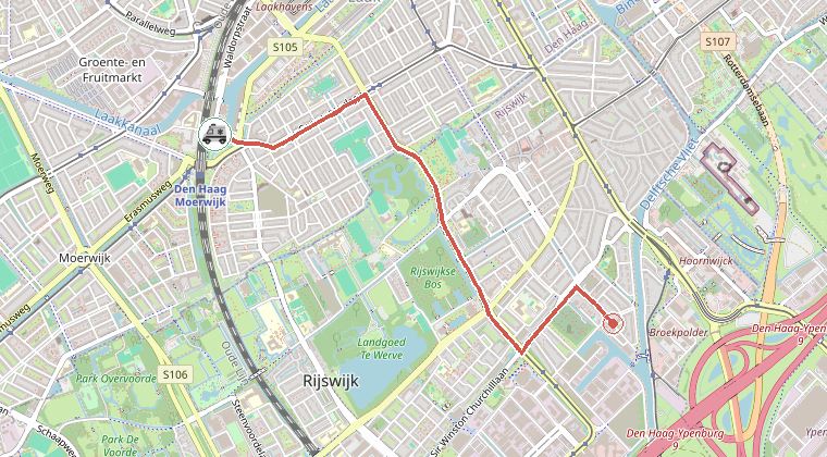 Kaart van de omgeving van de melding, met de kazerne die is gealarmeerd