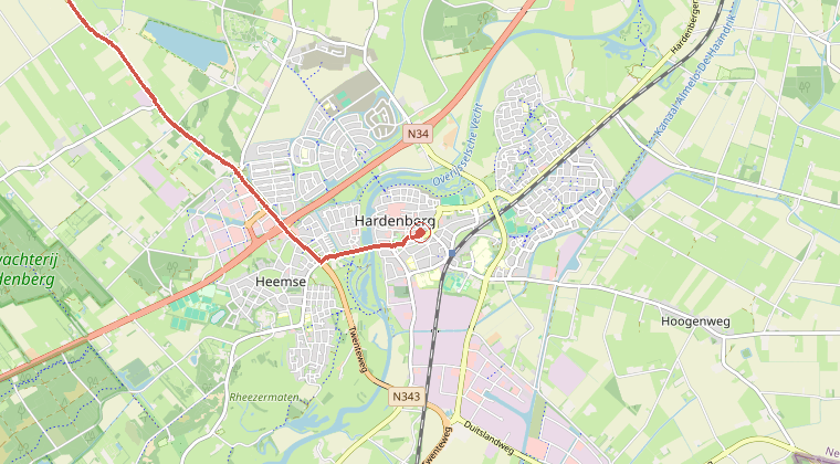 Kaart van de omgeving van de melding, met de kazerne die is gealarmeerd