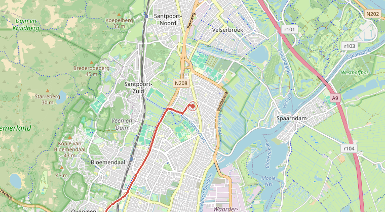 Kaart van de omgeving van de melding, met de kazerne die is gealarmeerd