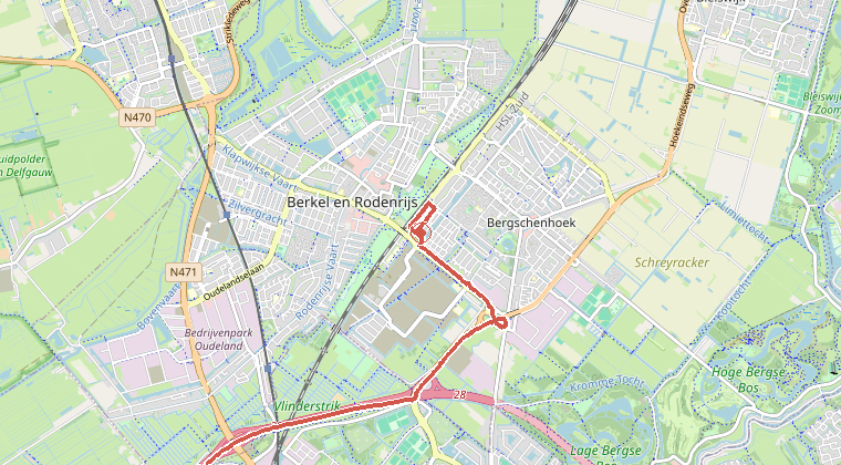 Kaart van de omgeving van de melding, met de kazerne die is gealarmeerd